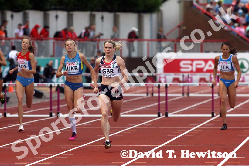 Eilidh Child (GB) wins the 400 metres hurdles at the European Athletics Team Championships.